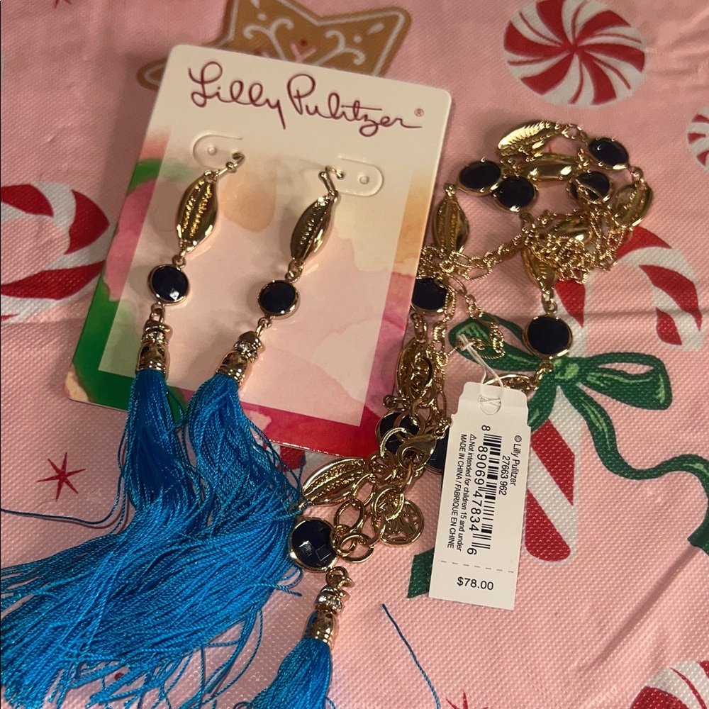 Lilly Pulitzer Vibrant Blue Tassel Earrings and Gold necklace ❤️